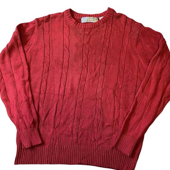 Oscar de la Renta Sweater Men L Cable Knit Red Crew Neck Jumper Pullover Preppy - Picture 1 of 8